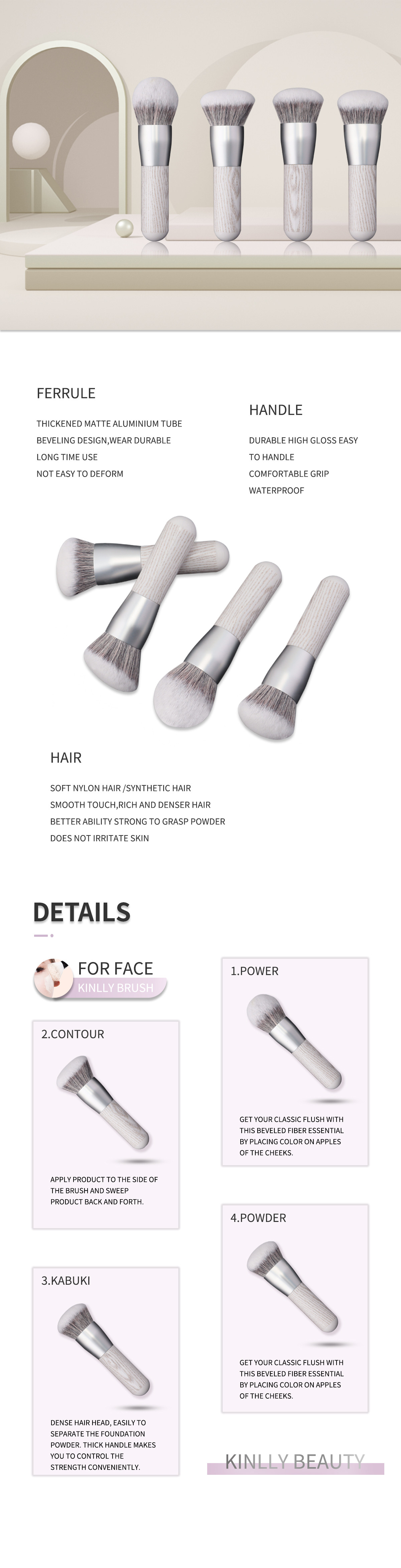 Poly Bag Short Wood Handle 4pcs Kabuki Powder Brush