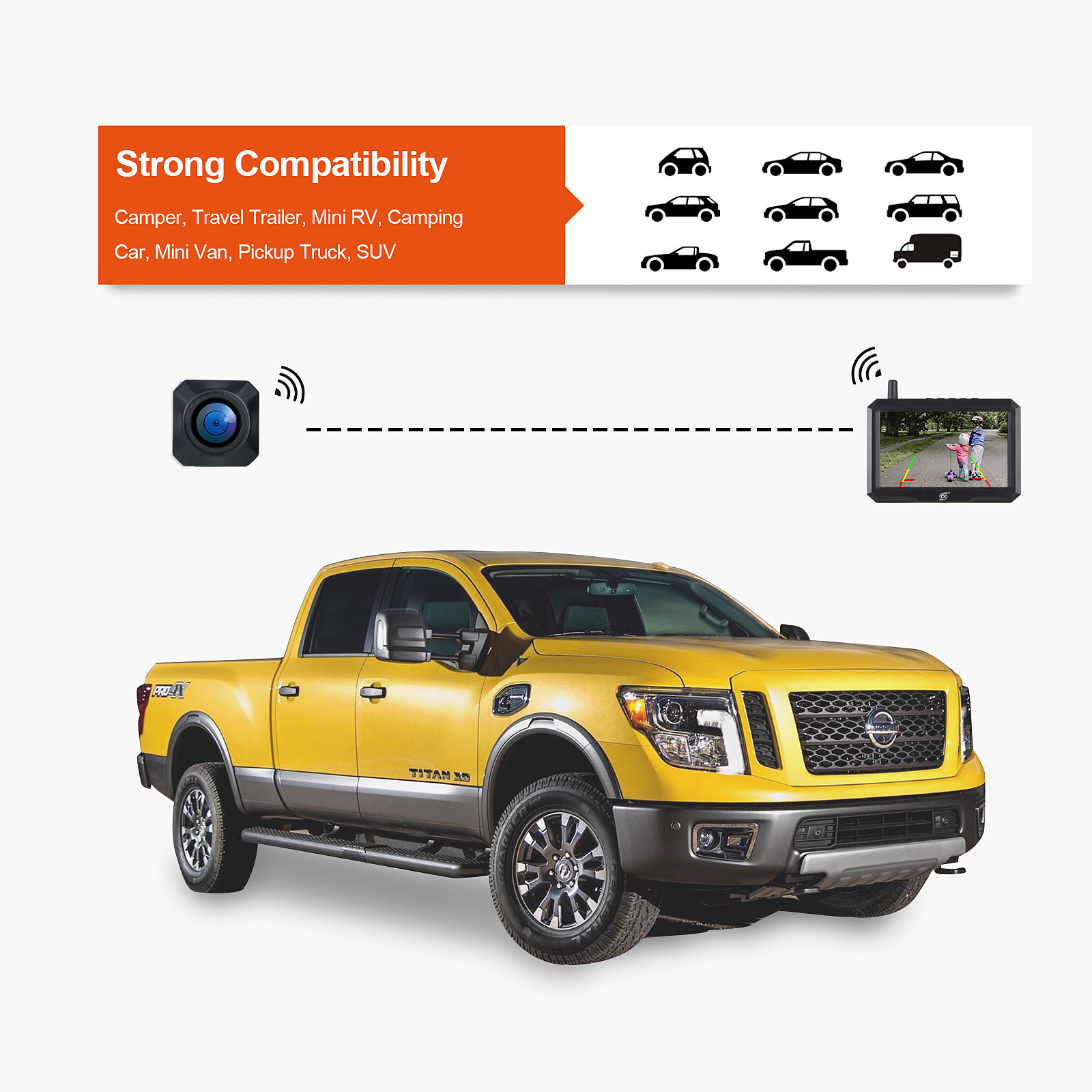IP68 Waterproof Rear View Camera 5 Inch Color Screen Super Signal System