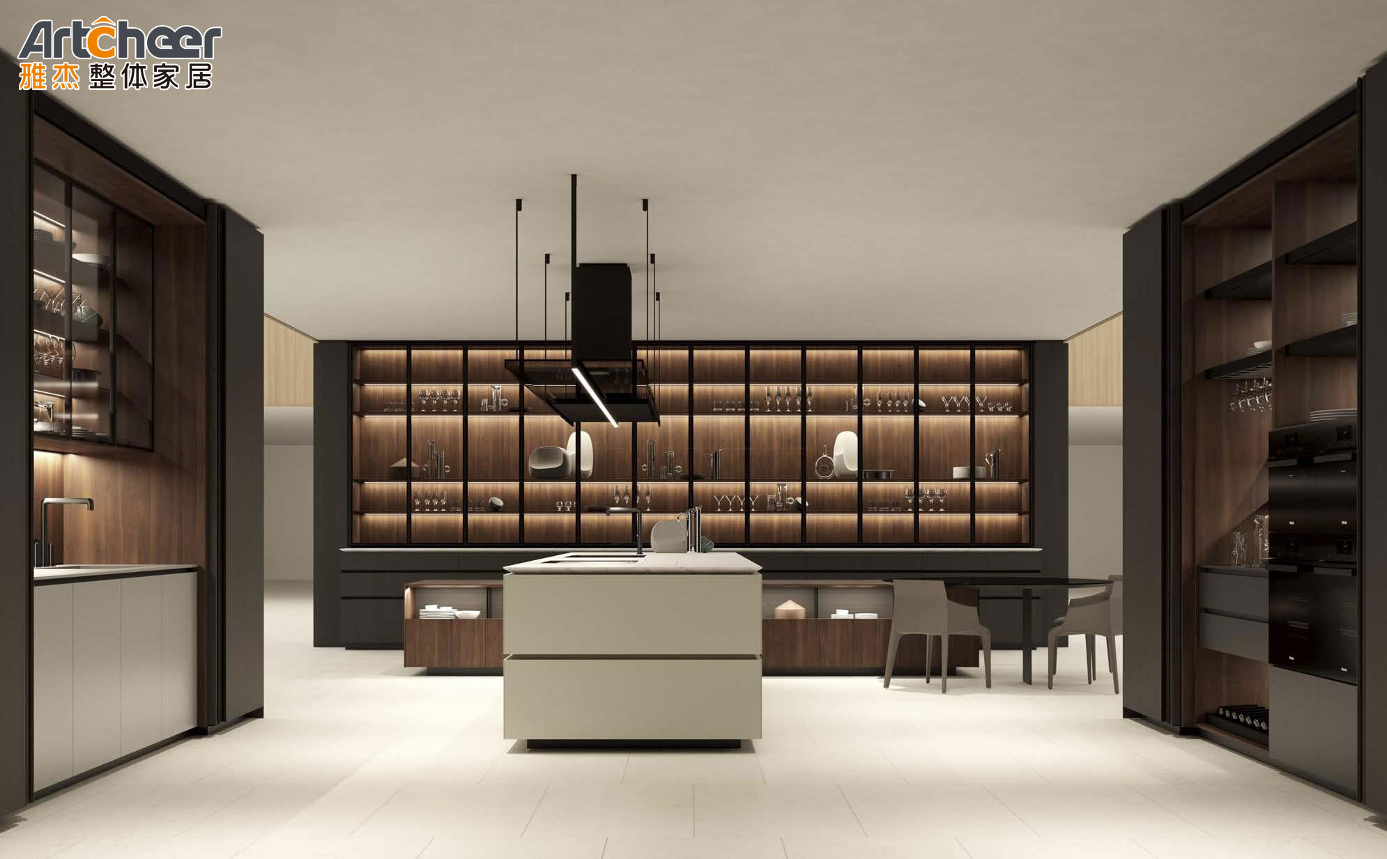 Mail Packing N Kitchen Cabinet with Wood Unit Wall Cabinet and Island in White Color