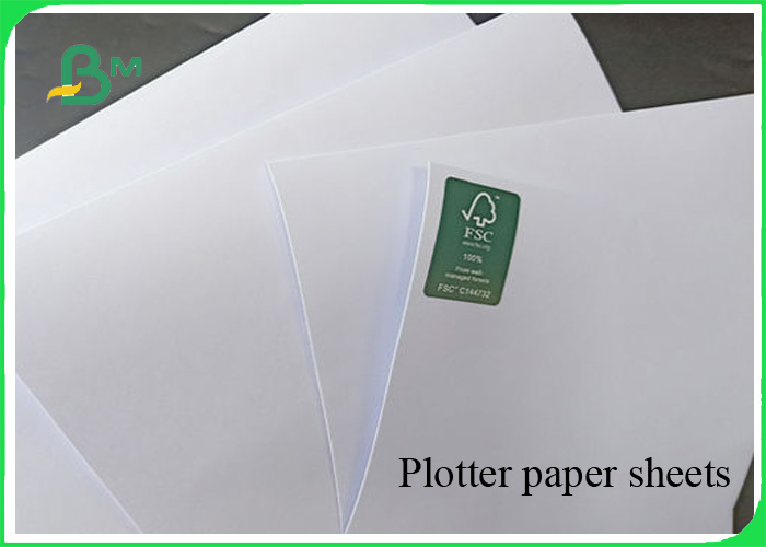 White Color Uncoated Plotter Paper 24'' / 36'' Wide Format Printer For Garments