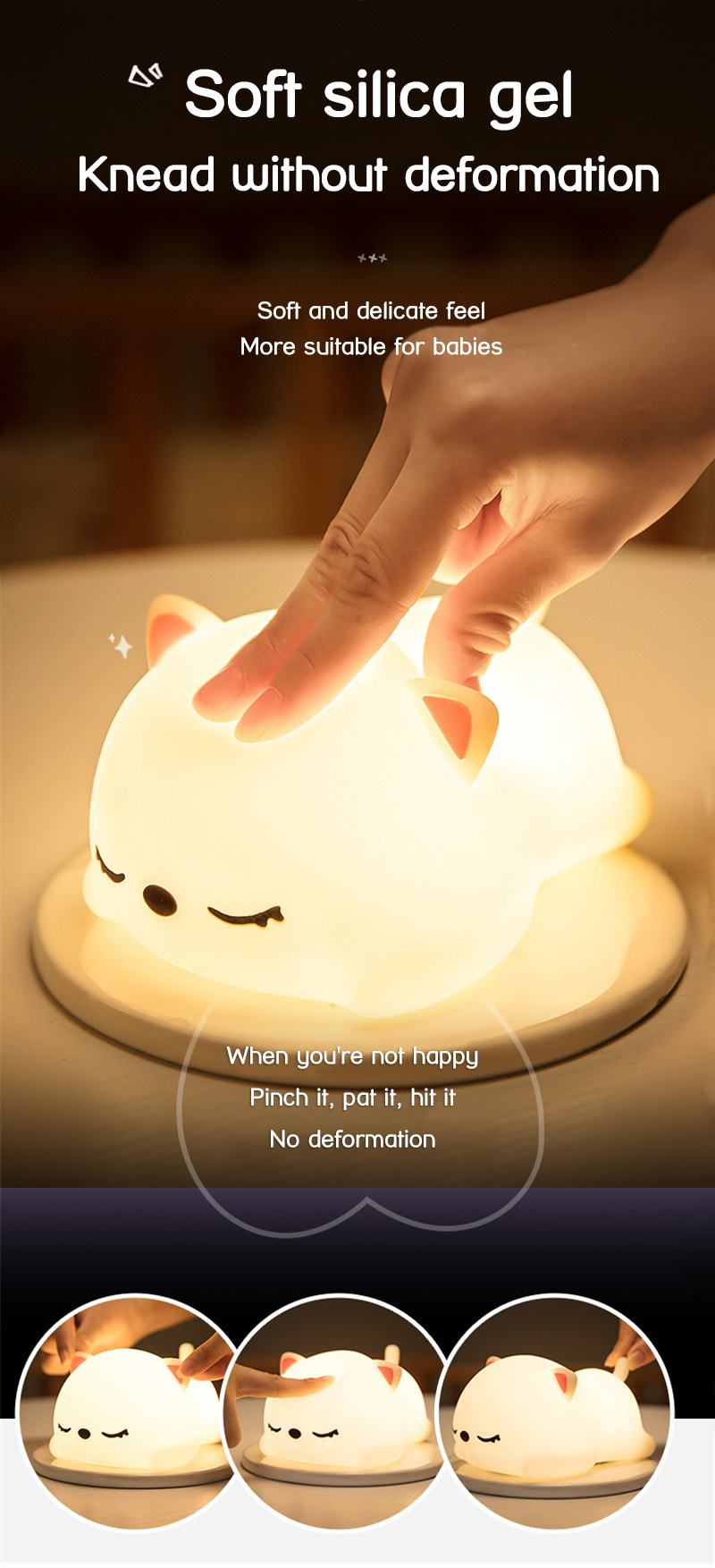 Soft Silicone Rabbit Kids Nursery Bedside Nightlight Lamp Gifts Touch Sense RGB LED Bunny Night Light
