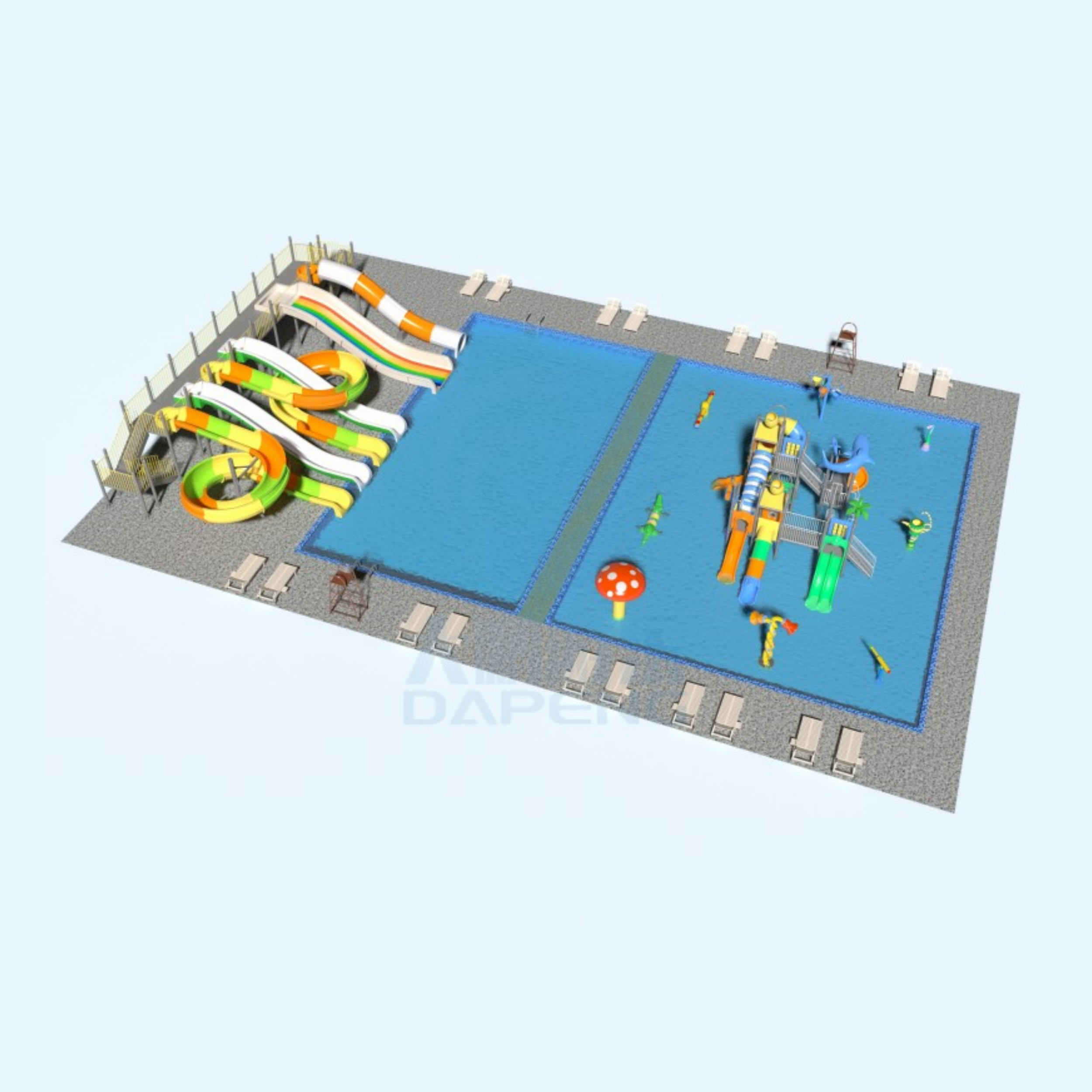 Water Park Play Equipment Set With Aqua Fiberglass Water Slide For Kids