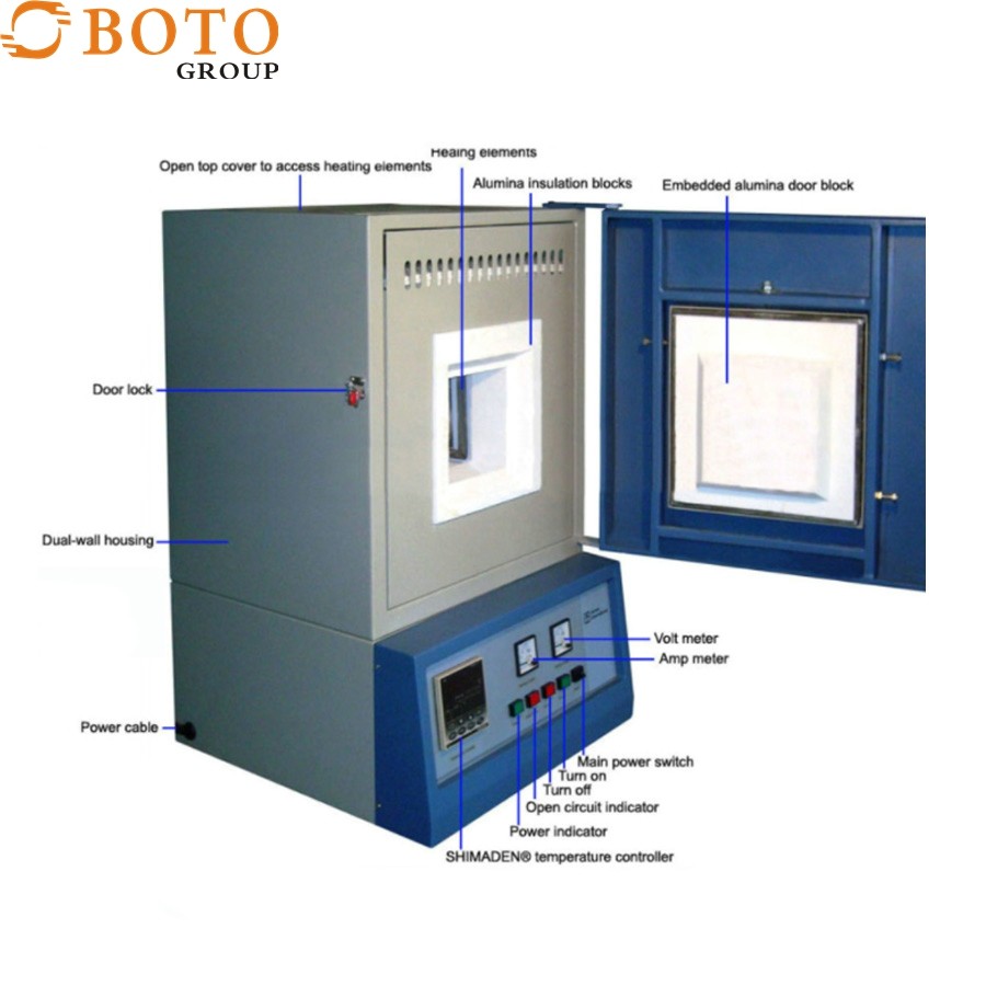 BOTO-1800 Muffle Furnace, Mitsubishi Grade 1900 Alumina Fiber, MoSi2 Heating Elements