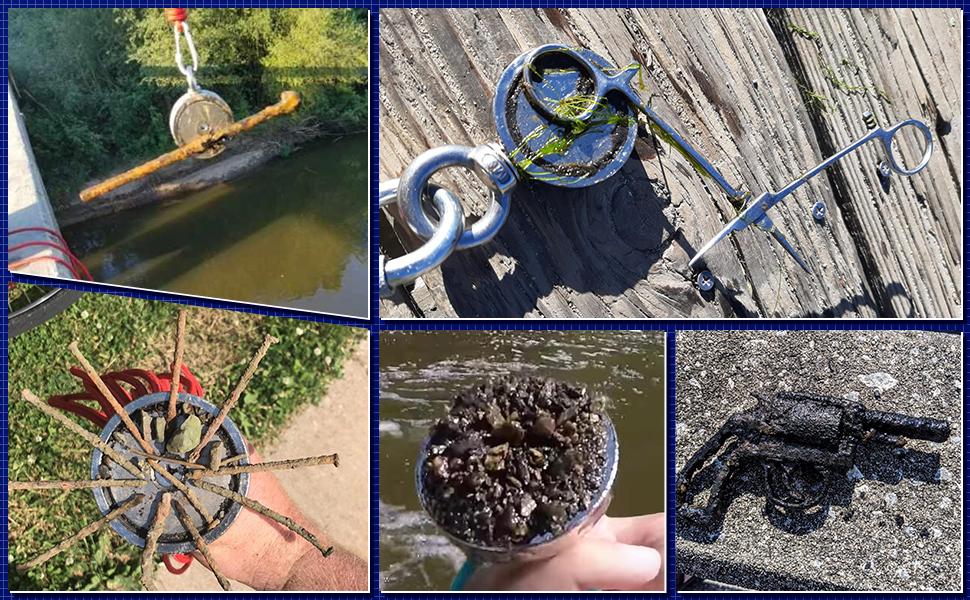 D75mm 200 kg Pull Force Double Sided Round Strong Magnetic Fishing Kit Salvage Magnet with Hook