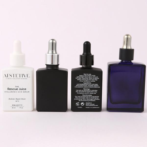 Square Shape Black White Color Perfume Glass Bottles With Metal Silver Dropper