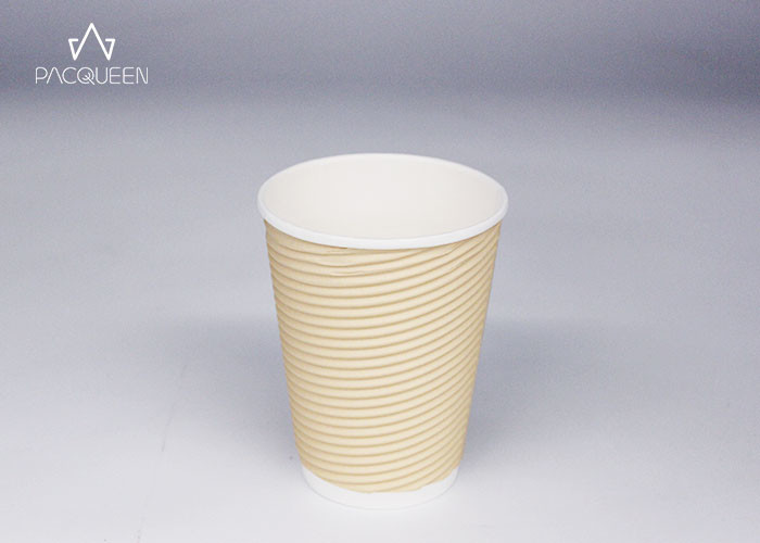 Brown Ripple Hot Beverage Disposable Cups PE / PLA Lining Heat Protective