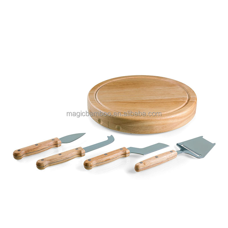 Natural Bamboo Wood Round Charcuterie Board Set Perfect for Chopping and Entertaining