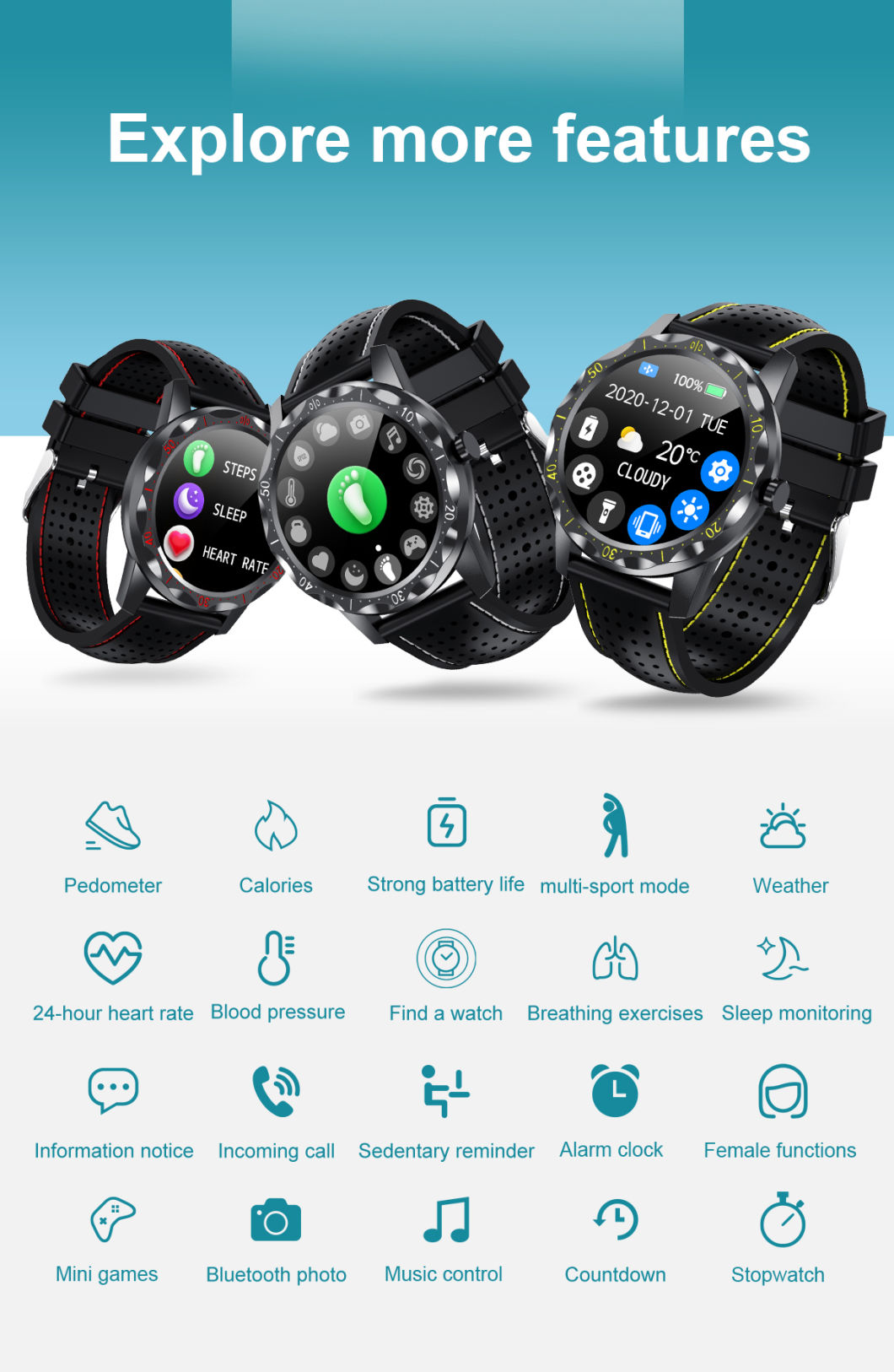 2021 Hot Sale with 1.28inch TFT Full Touch Screen Healthy Blood Pressure Blood Oxygen Weather Monitoring Sky1 Plus Smart Watch