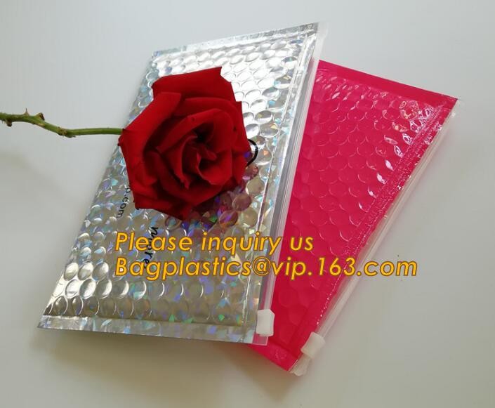 air mail metallic holographi rose gold bubble padded mailer / Zip lockkk bubble bag/ slider bubble bag,Holographic Factory