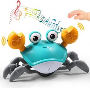 China Walking Running Electronic Sensing Green Crawling Crab Baby Toy Music LED Light Up Automatically Avoid Obstacles on sale