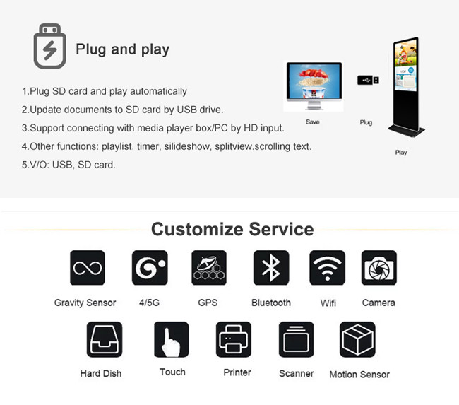 65 Inch Vertical Digital Signage 2160P Free Standing Digital Signage
