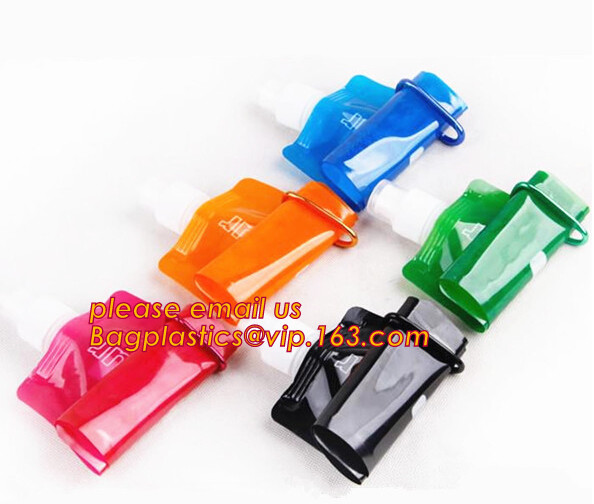 500ml can folding water bottle foldable water bag WITH hook,Kids Foldable Drinking Bottle/Collapsible Water Bag 16oz pac