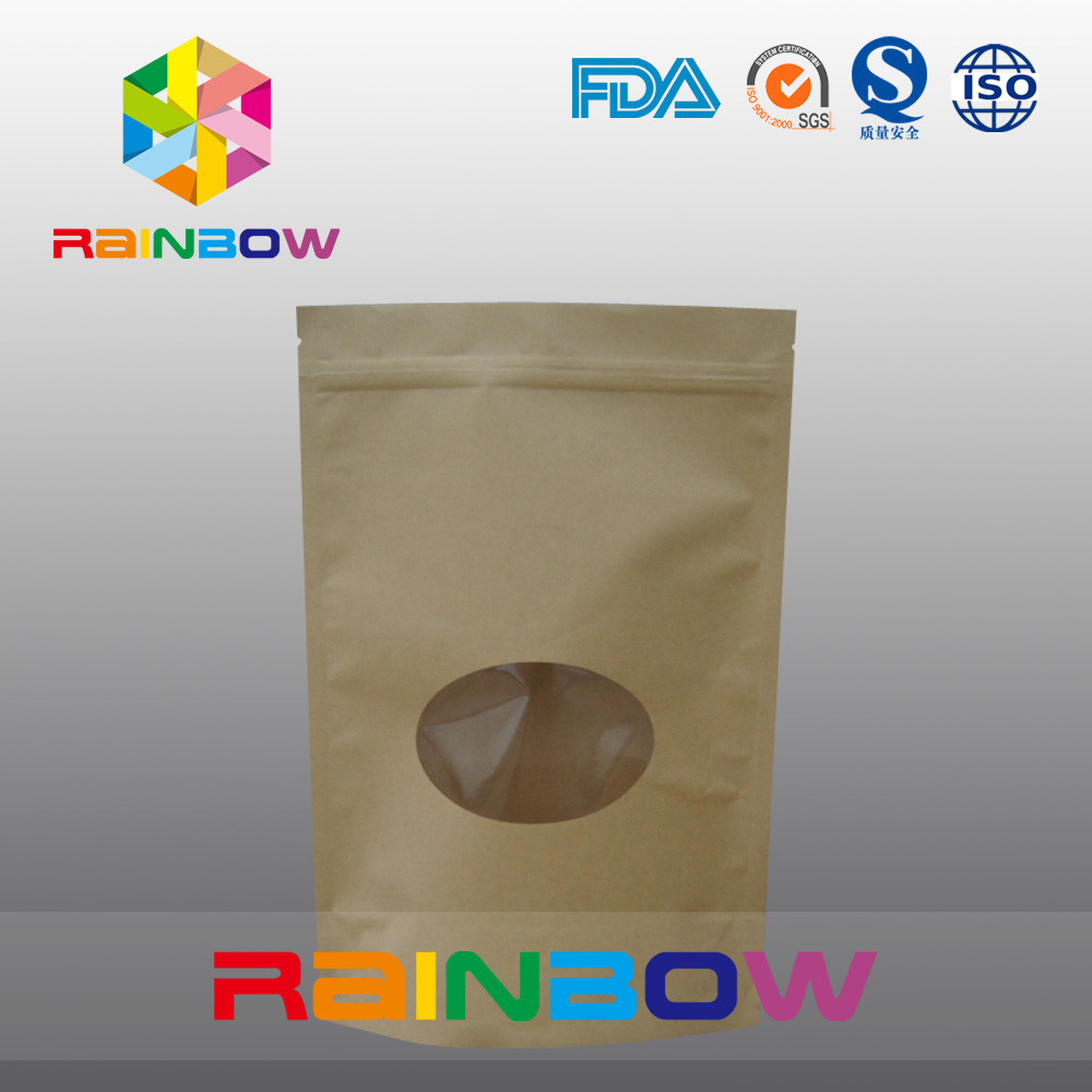 Doypack Kraft Brown Paper Tea Bags Packaging With Front Oval Window