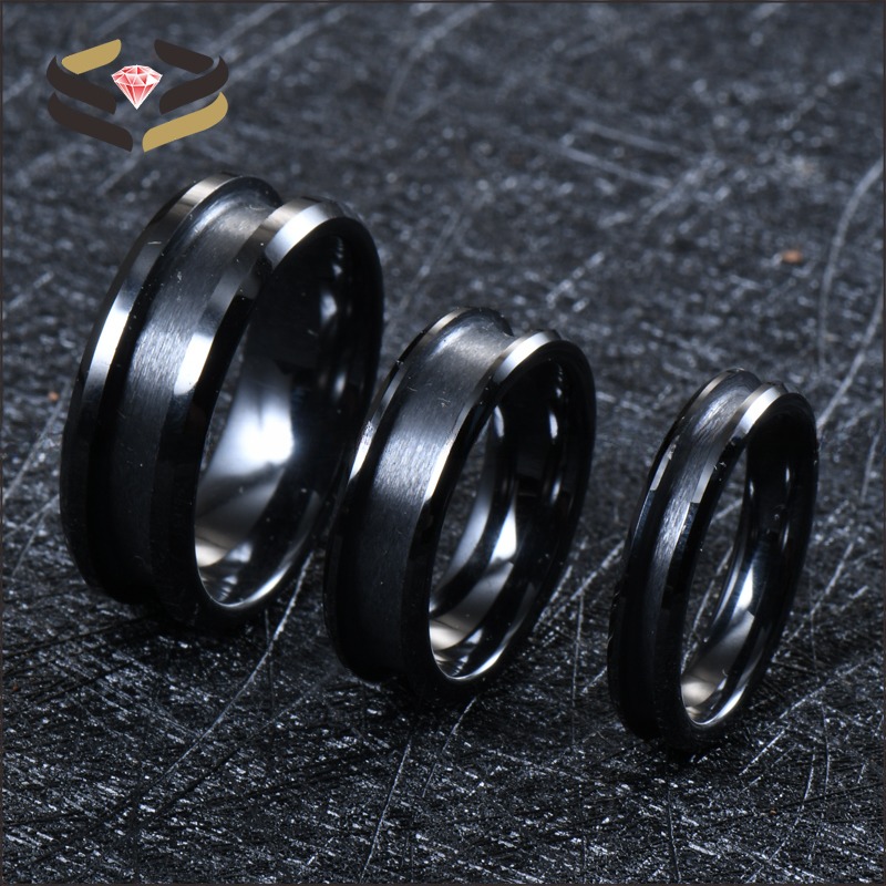 Men'S Women'S Black Wedding Ceramic Rings 4mm 6mm 8mm With Customizable Inlay