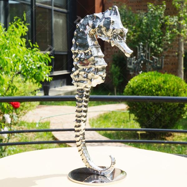 Large Stainless Steel Garden Sculptures Mirror Polished Garden Seahorse Statue