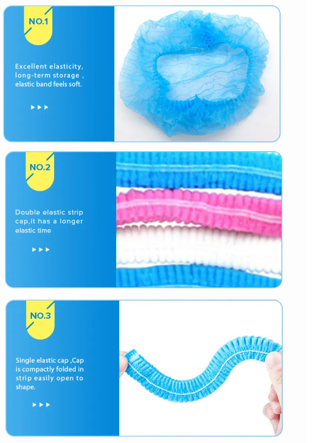 14gsm Head Cap Non Woven Disposable Bouffant Cap With Elastic Band 18in 19in