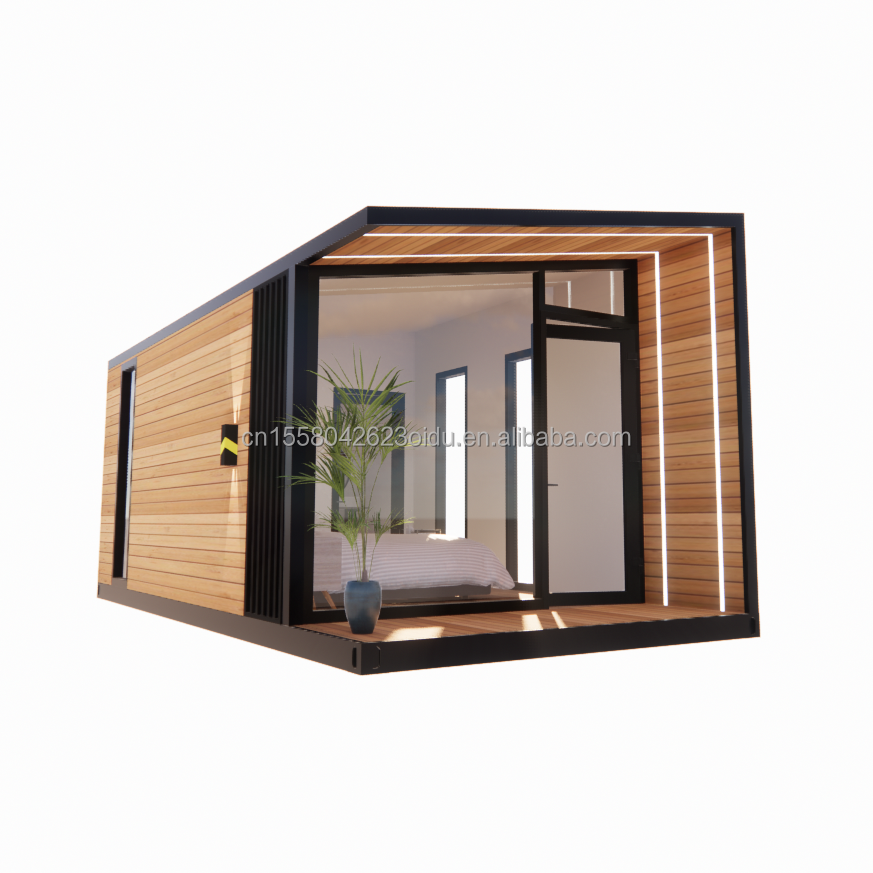 20 Feet Prefabricated Container House with Steel Frame Aluminum Alloy Windows Wooden Glass House and Galvanized Steel Bending