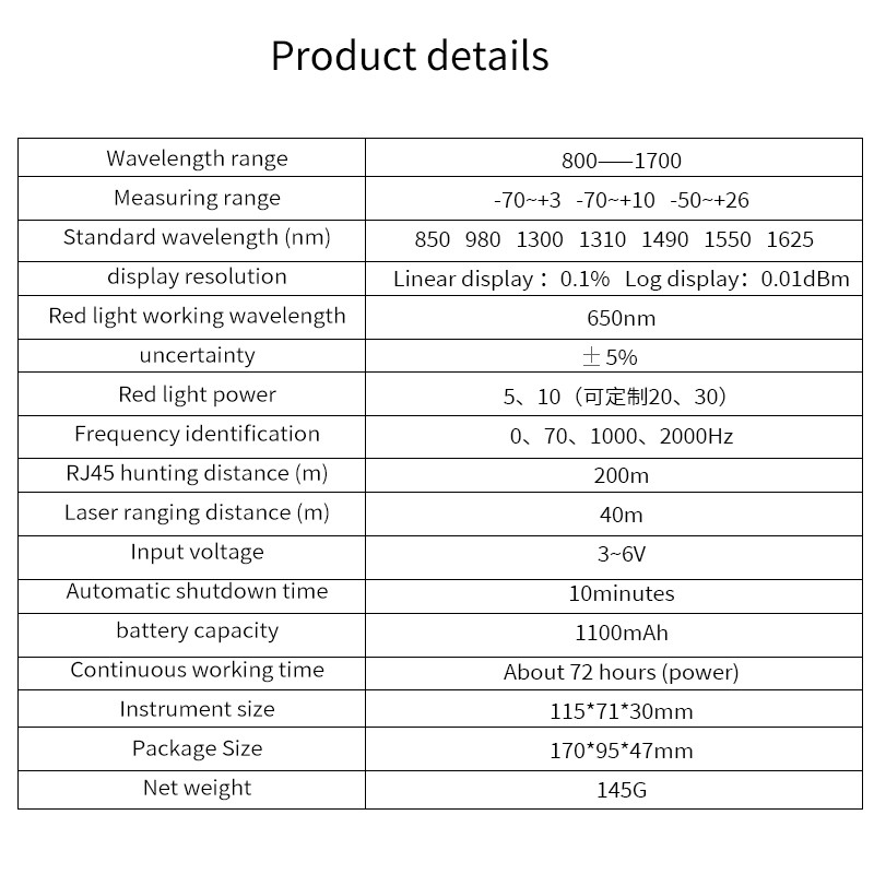 3-6V Power Meter For Fiber Optic 800-1700nm ROSH IOS9001 certificate
