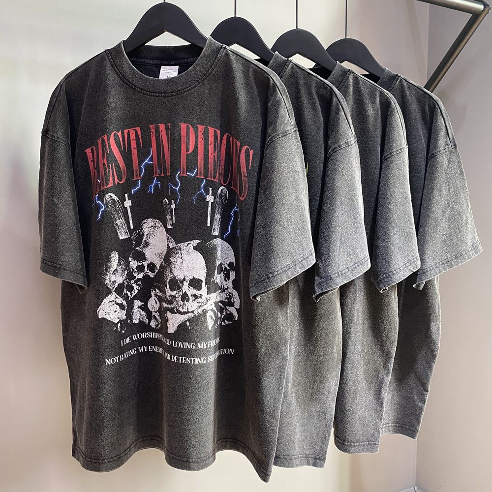 Custom T Shirt for Men Acid Wash Boxy Screen Print Heavyweight 100% Cotton 180-400gsm
