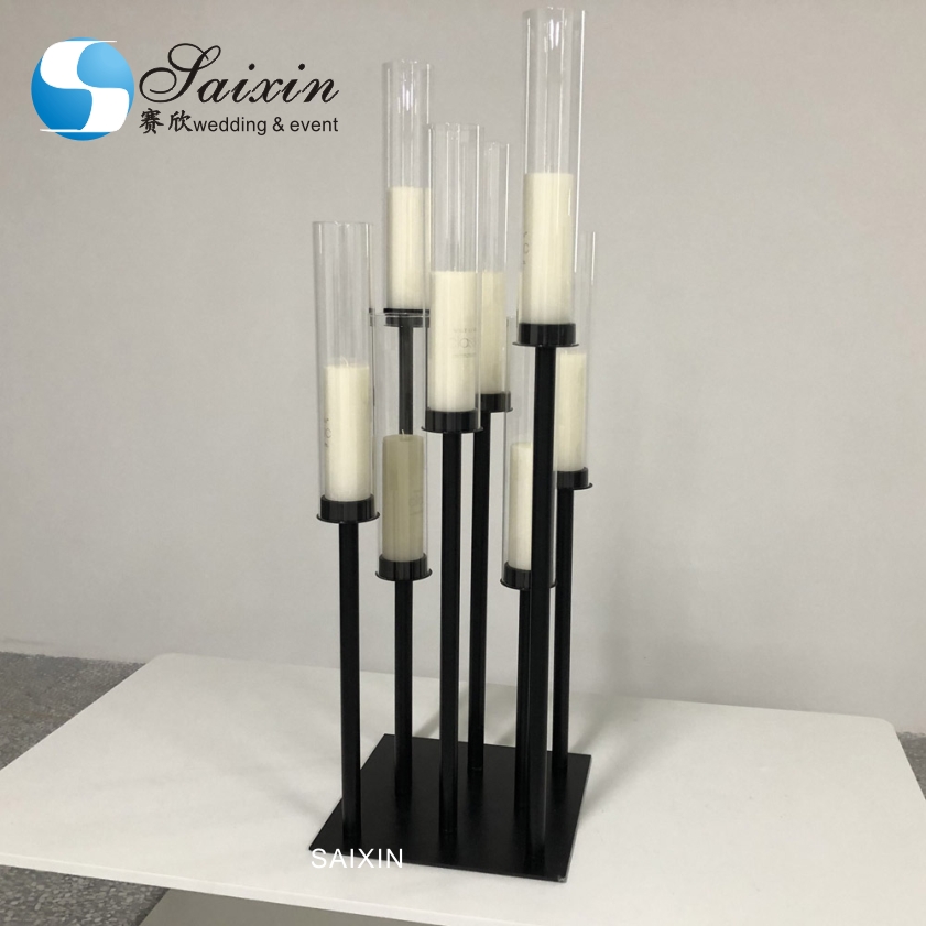 Modern Silver Gold Black Metal And Crystal Candelabra Glass Candle Holder 90CM