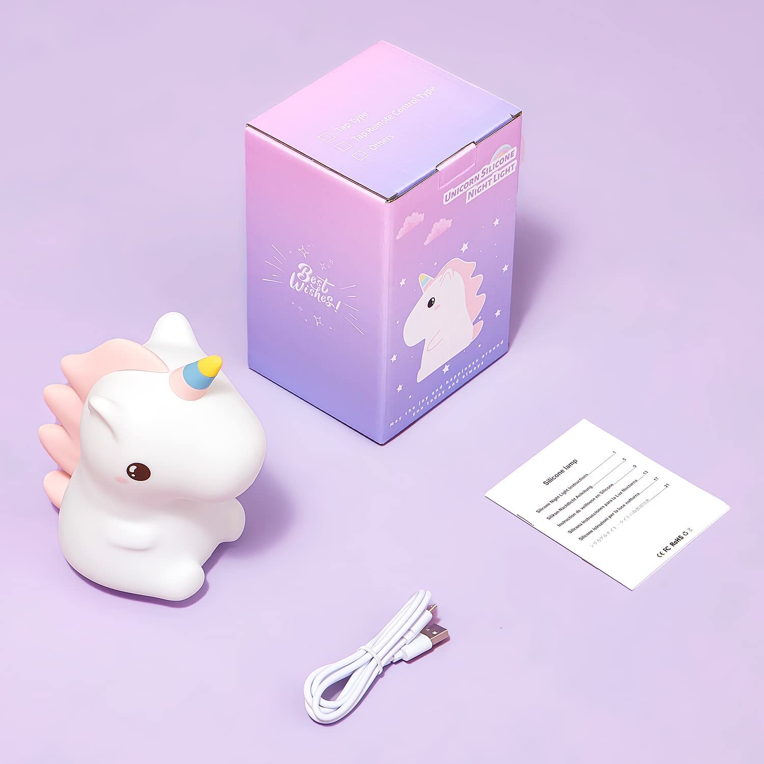 Soft Silicone Rabbit Kids Nursery Bedside Nightlight Lamp Gifts Touch Sense RGB LED Bunny Night Light