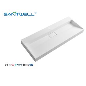  Hot Sale Large Size SW6001-1195 Artificial Stone Sinks Single Hole Rectangle Shape Glossy White Stone Basins Manufactures