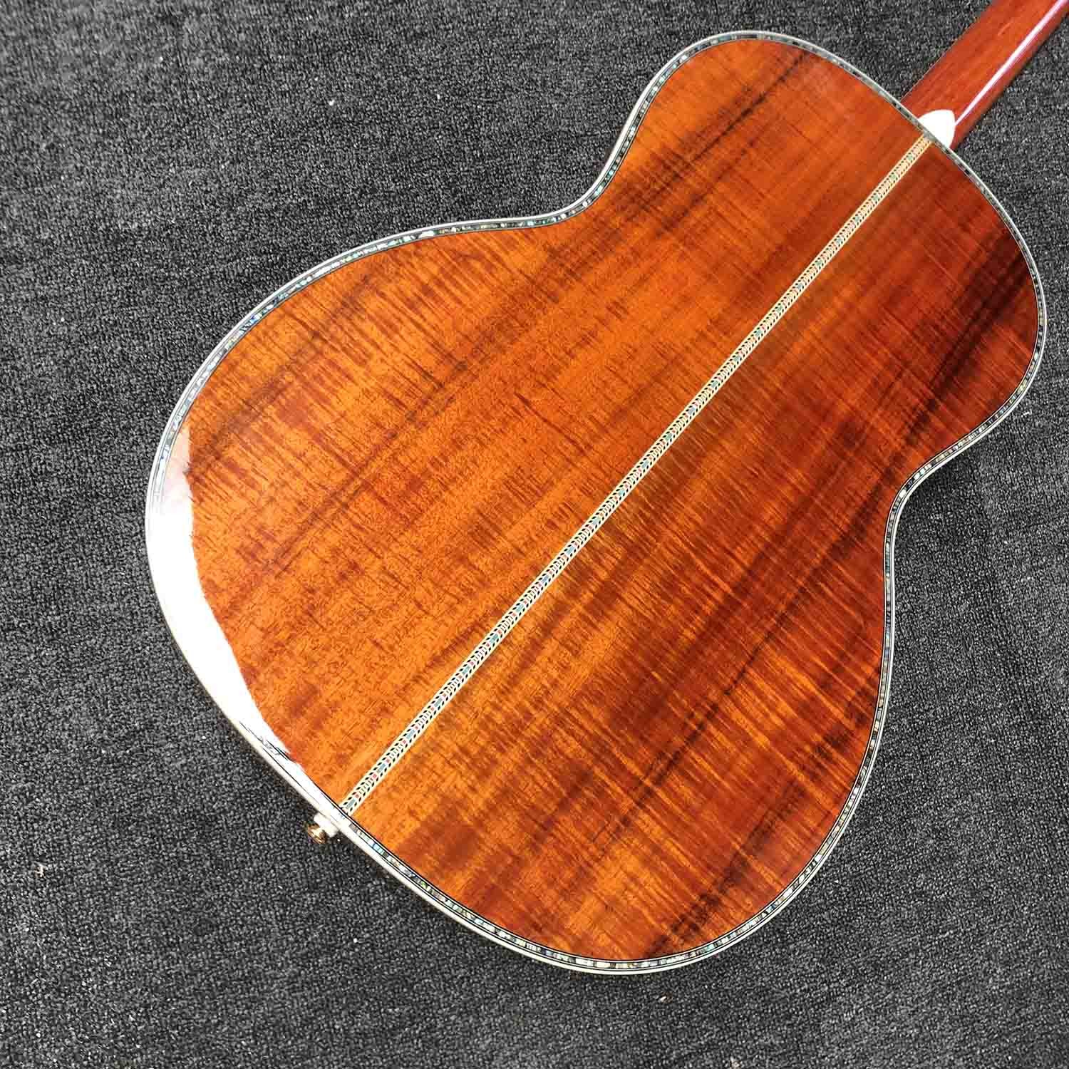 Custom Full Abalone Inlays OOO 39 Inch Round Body Solid Koa Top Acoustic Guitar