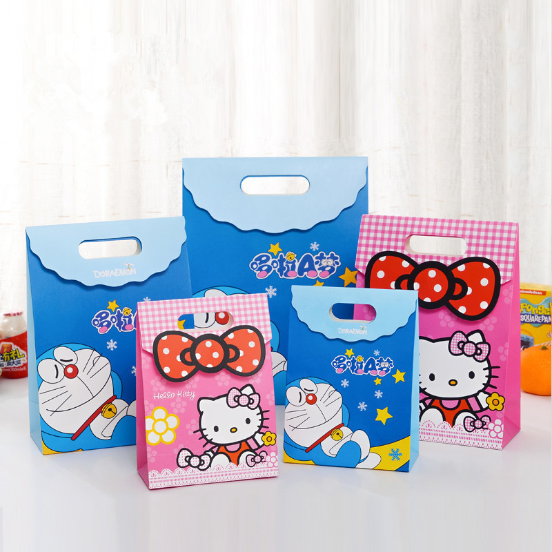 Eco-Friendly Custom Printed Doraemon and Kitt Cat Paper Bags for Children's Day