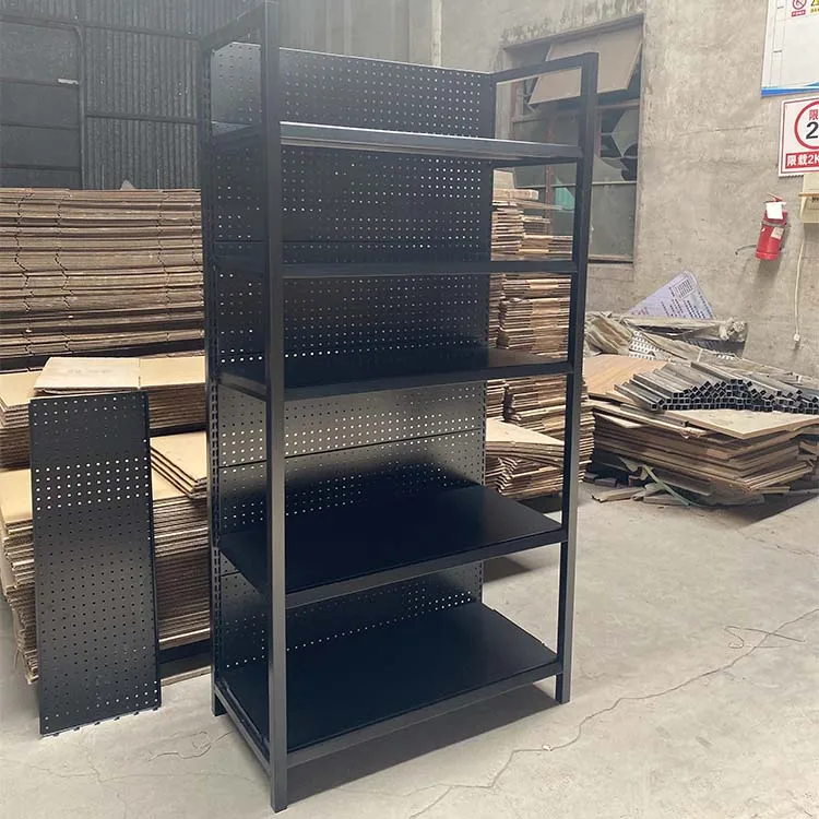 Factory Custom Color Size 93*45*180CM Black Supermarket Shelf Double Side Display Rack 5 Layers 4 Post Shelf