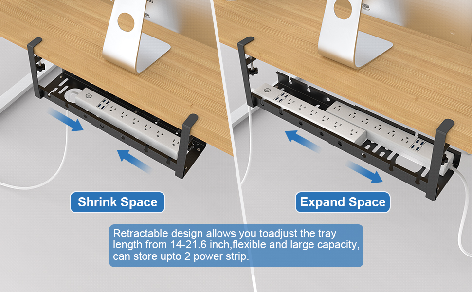 Carbon Steel Cable Management Tray Adjustable 13.8'' into 21.8'' for Living Room