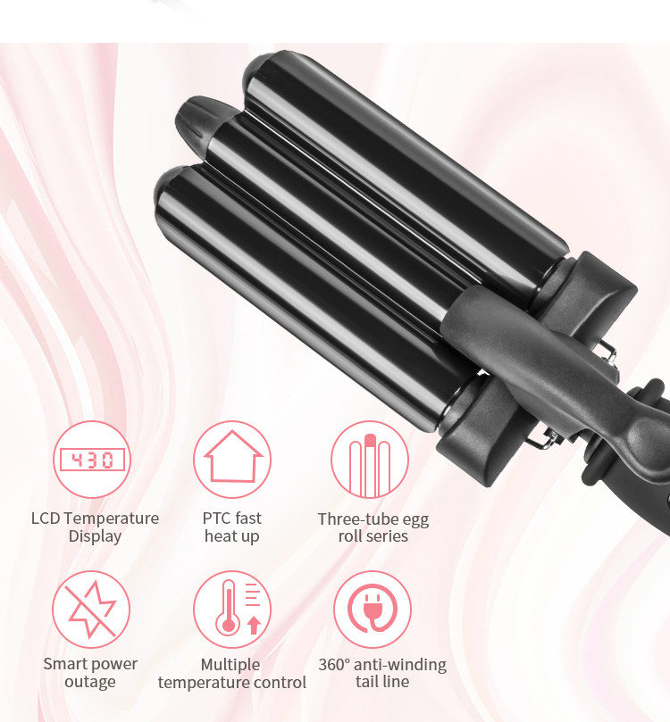 Titanium 22mm Triple Barrel Hair Waver Curling Iron for Deep Waves