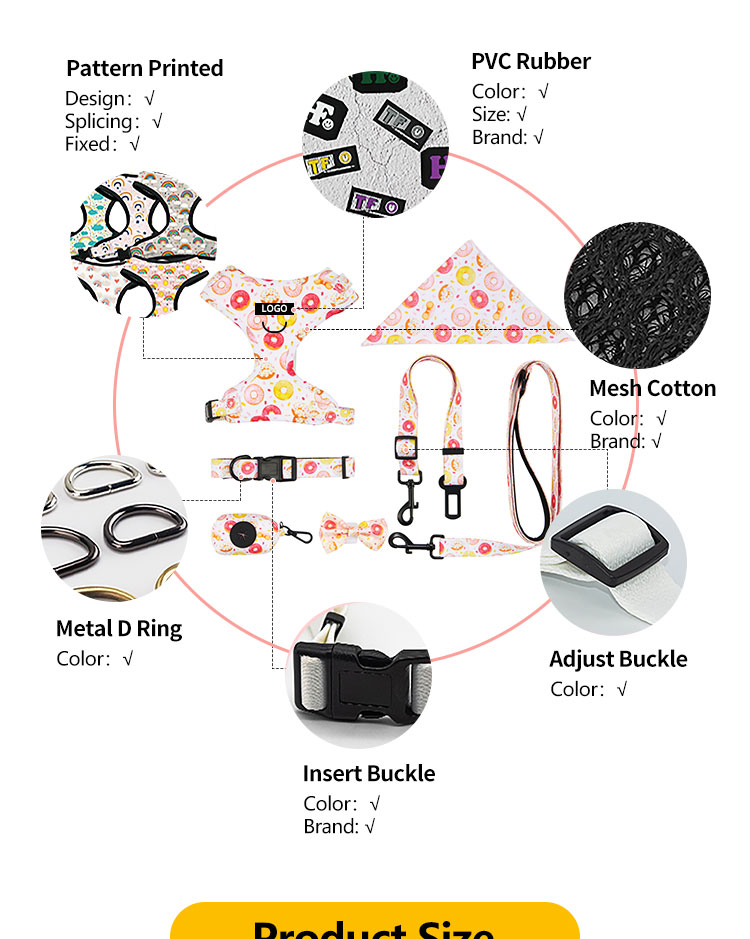 Popular Custom Personalized Designer Luxury No Pull Adjustable Collar Leash Bow Tie and Bandana Reversible Dog Harness Set