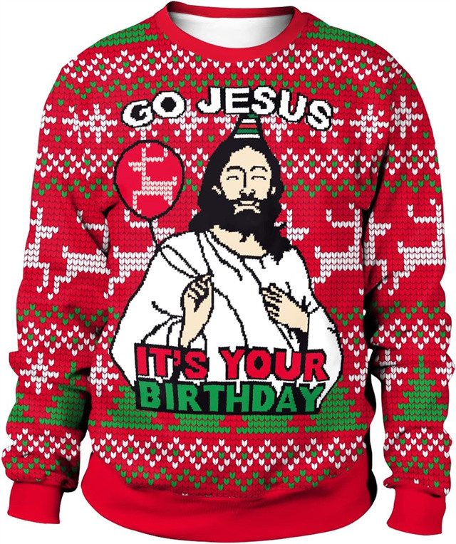 Unisex Ugly Christmas Sweater 3D Printed Funny Graphic Long Sleeve T-Shirt Crewneck Sweatshirts
