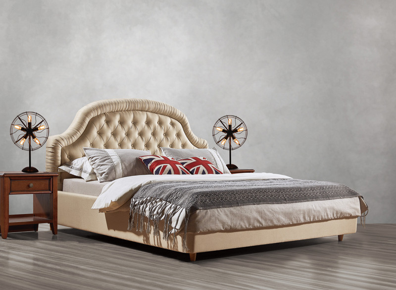 Good quality Gery Fabric Upholstered Headboard Queen Bed Leisure Furniture for American design Apartment Bedroom set