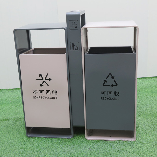 H1000mm 40L Stainless Steel Dual Compartment Trash Can
