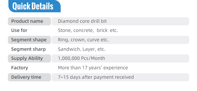 Tools Diamond Core Drill Bit Hot Press Segmented Type for Marble Granite Quartz 6-125mm