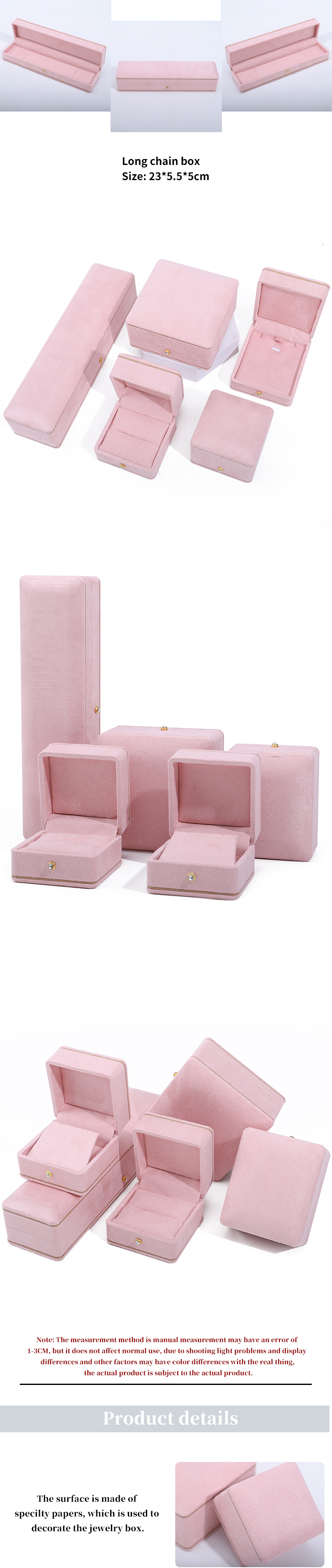 Rectangle Pink Jewelry Box for Custom Logo Packaging of Bracelets Necklaces and Rings