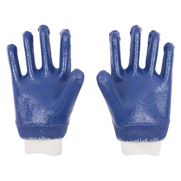 Blue Fully Coated Nitrile Gloves Customized Men Chemical And Heat Resistant