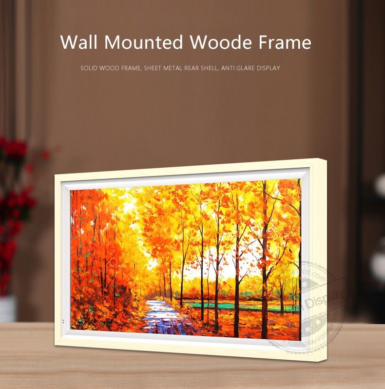 Wall Mount 43inch Wooden Art Frame LCD Display With HDMI VGA USB Connectivity And 350 Cd/M² Brightness