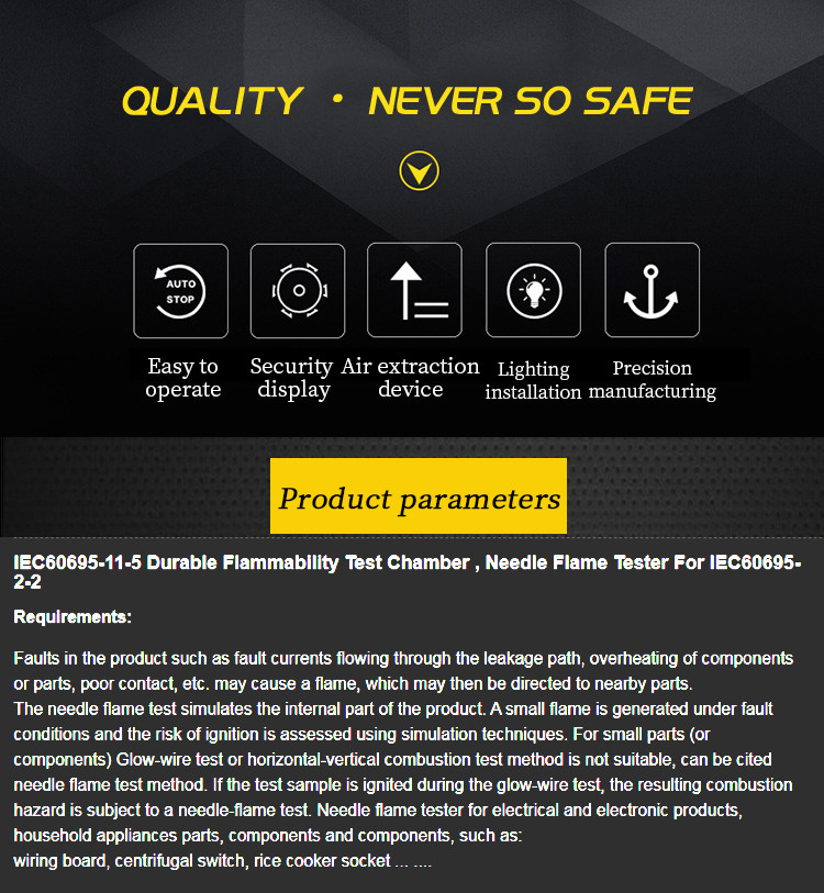 Touch Screen Material Standard Needle Flame Tester for Electrical Appliance Test