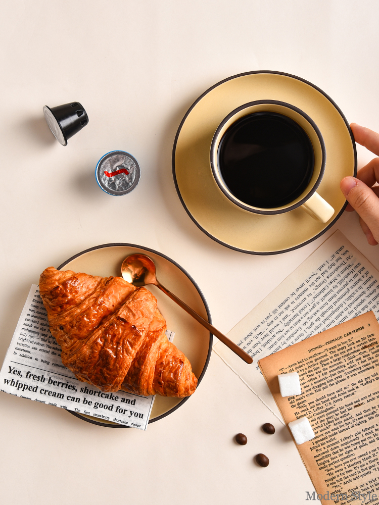 Nordic Design Style Handmade Ceramic Coffee Mug And Saucer Set For Sustainable Office