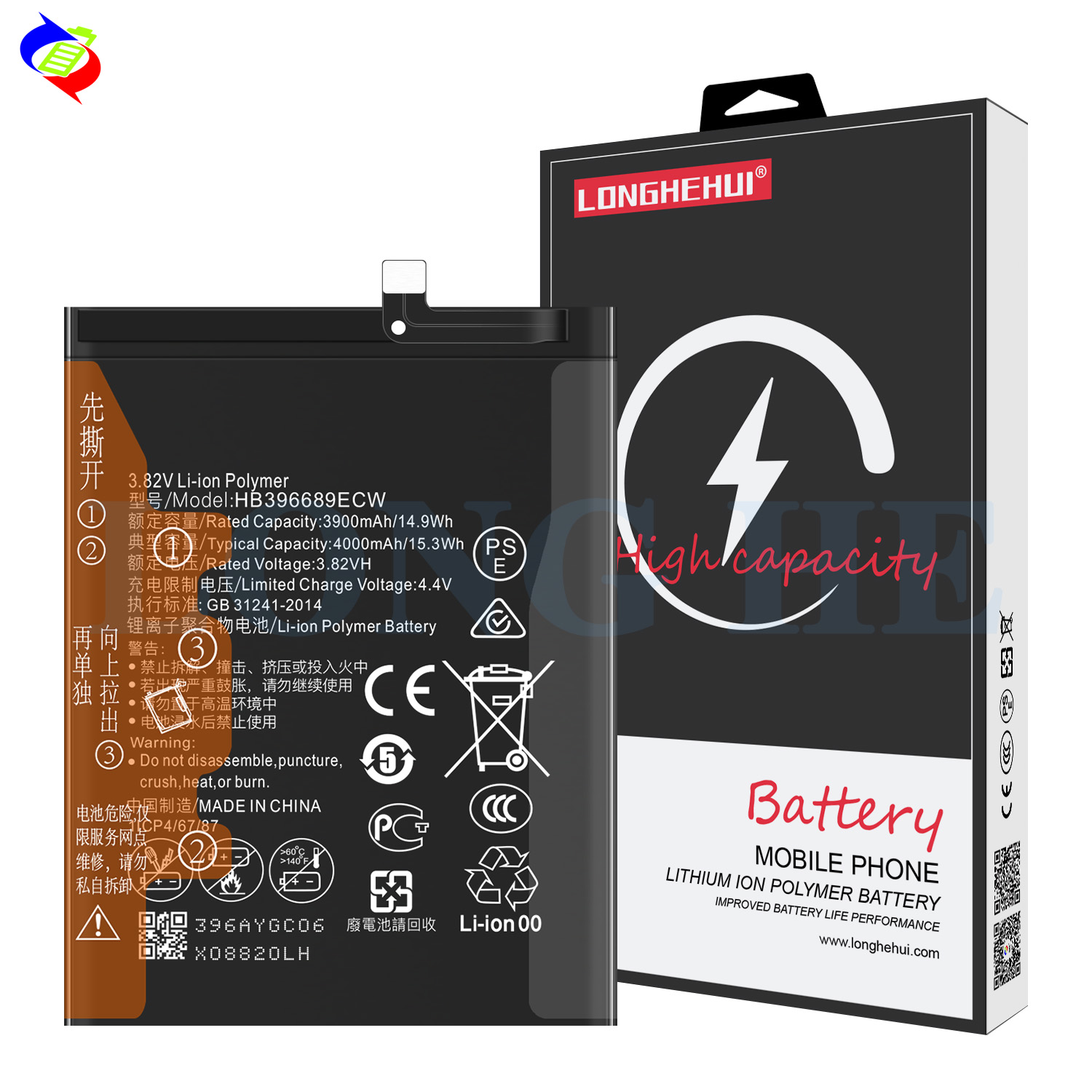 Rechargeable Battery for Huawei Mate 9 Pro Y9 Prime 2019 HB396689ECW Black Color