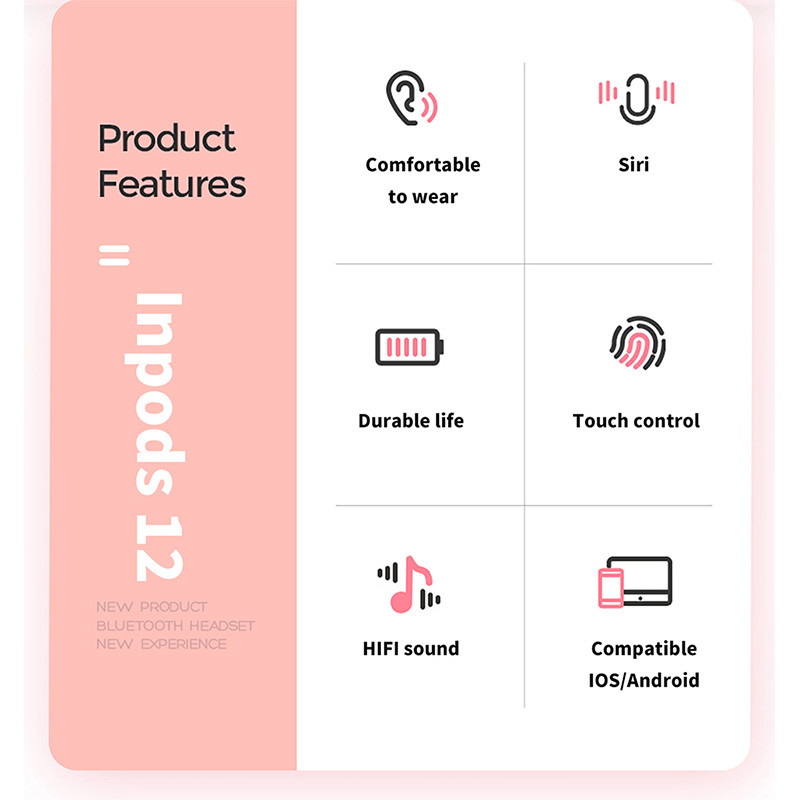 Bluetooth earbuds noise canceling earphone Auto-pairing Touch Control Hands-free