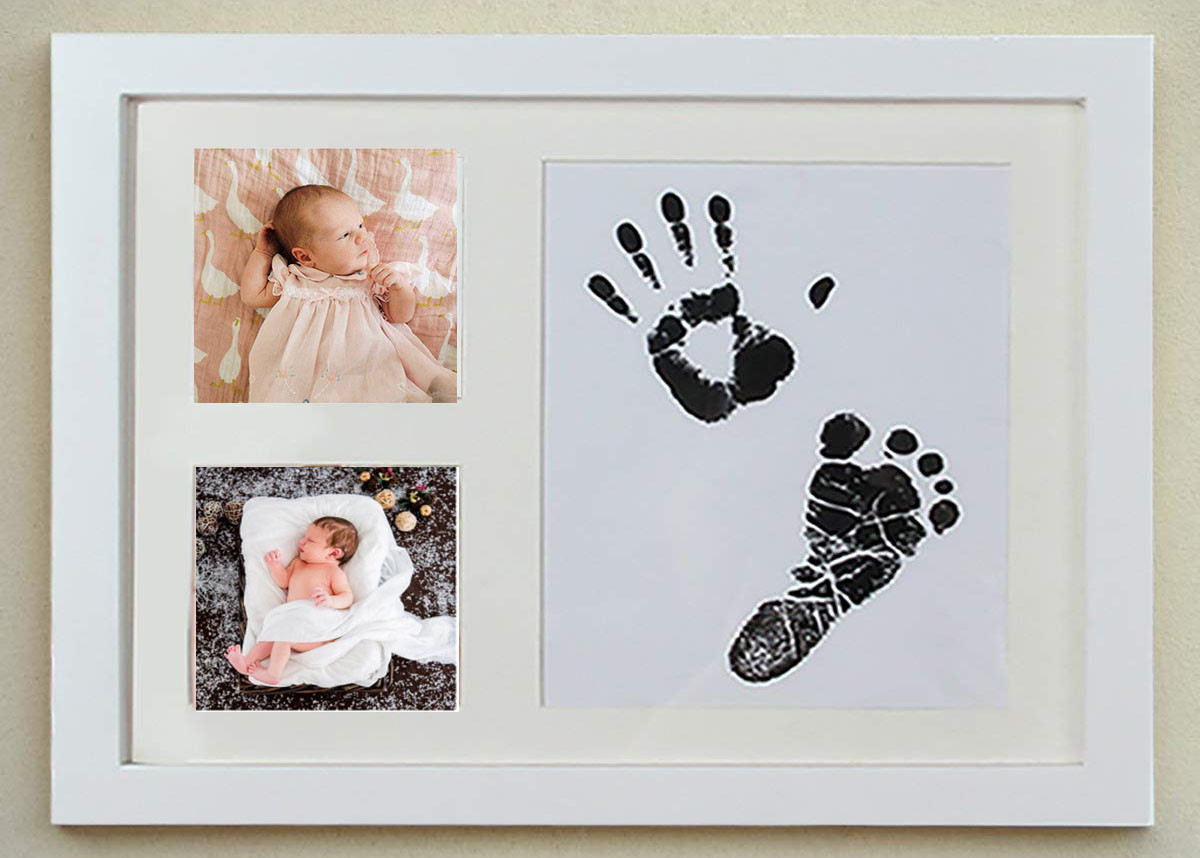 Wooden Customized Baby Hand And Footprint Picture Frame Ink Pad For Gift box