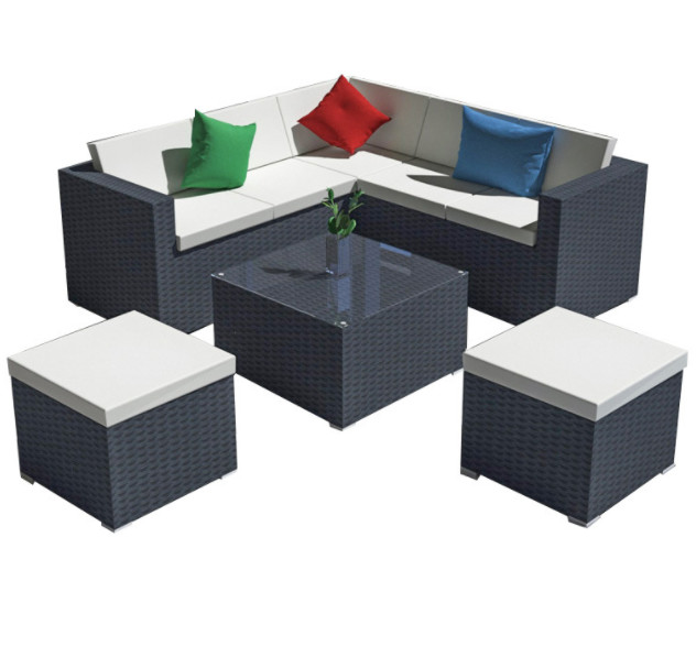 5 Seater Grey Rattan Corner Sofa Garden Sectional Patio Wicker Rattan Sofa Modern