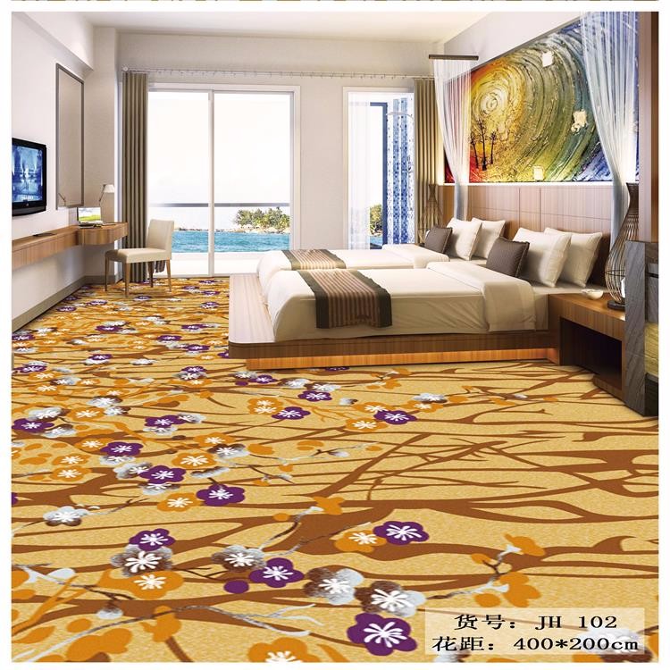 Soft flower printed pattern wall to wall nylon hall carpet
