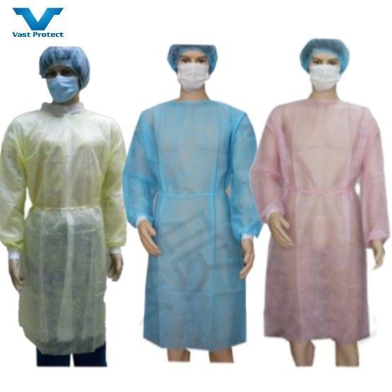 SMS Blue 45GSM 120X140cm AAMI Level 1/2/3 Disposable Isolation Gown
