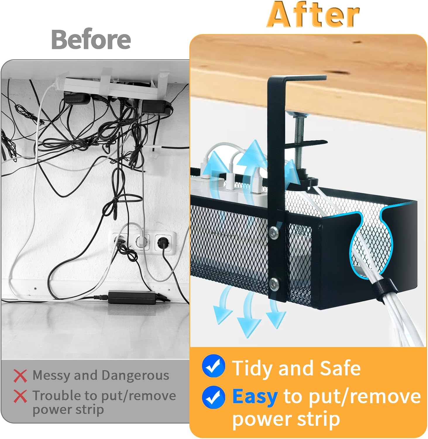 Under Desk Cable Management Tray 10 Silk Thickness Steel Material with Clamps Included
