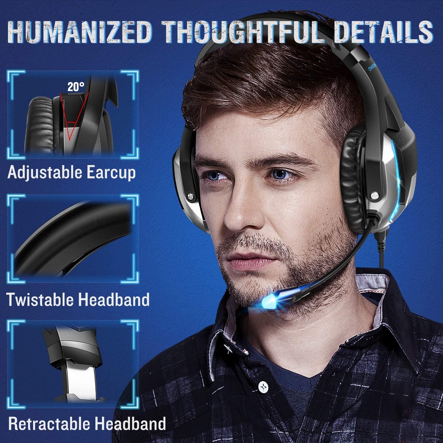 2.2m 2.2kohm Onikuma K12 LED Light Gaming Headset