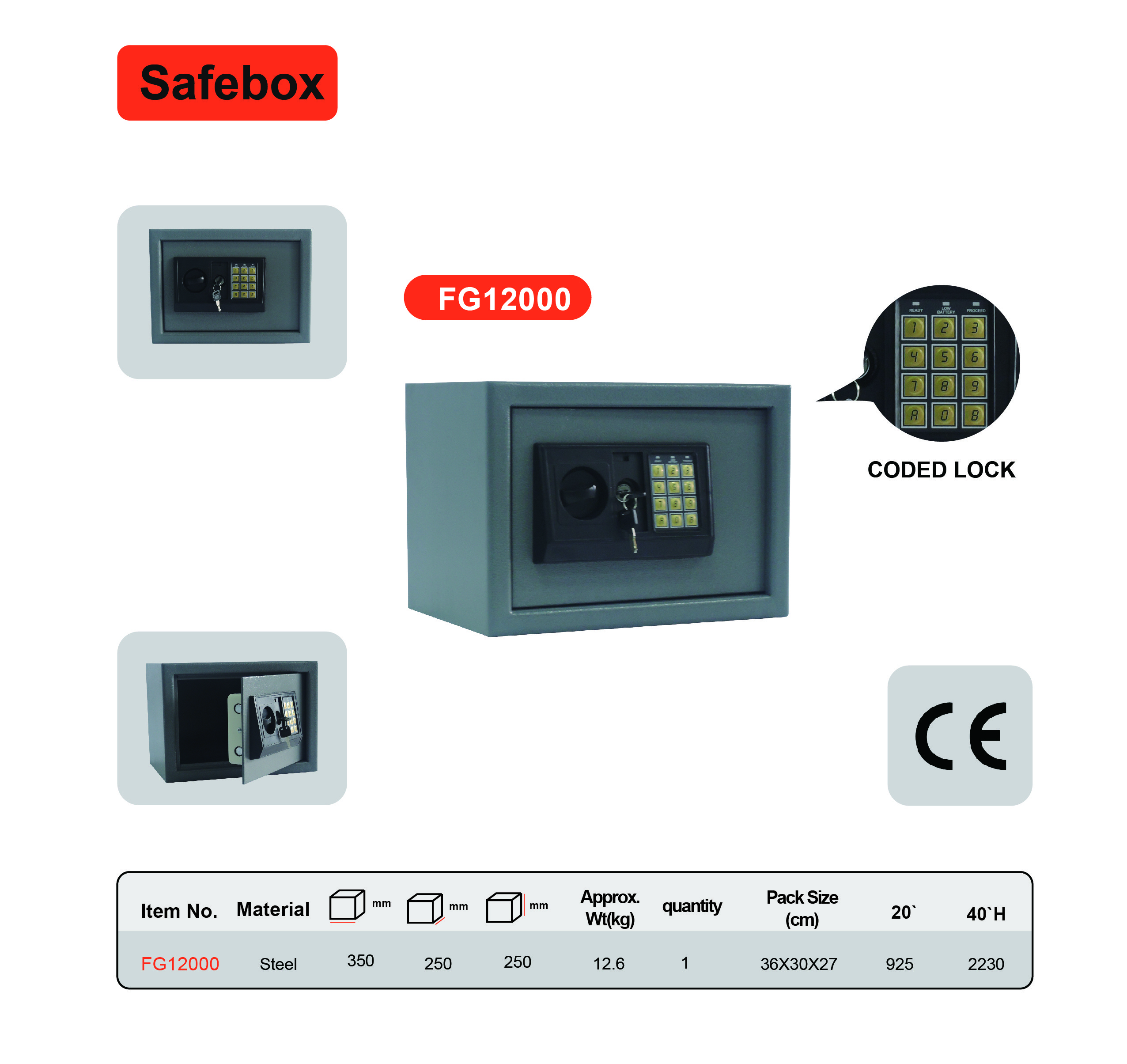 Digital Password Fireproof Safe Box 2mm Steel Walls CE Certificated